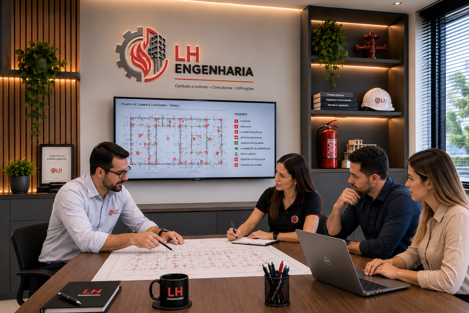 Equipe LH Engenharia em reunião de projeto